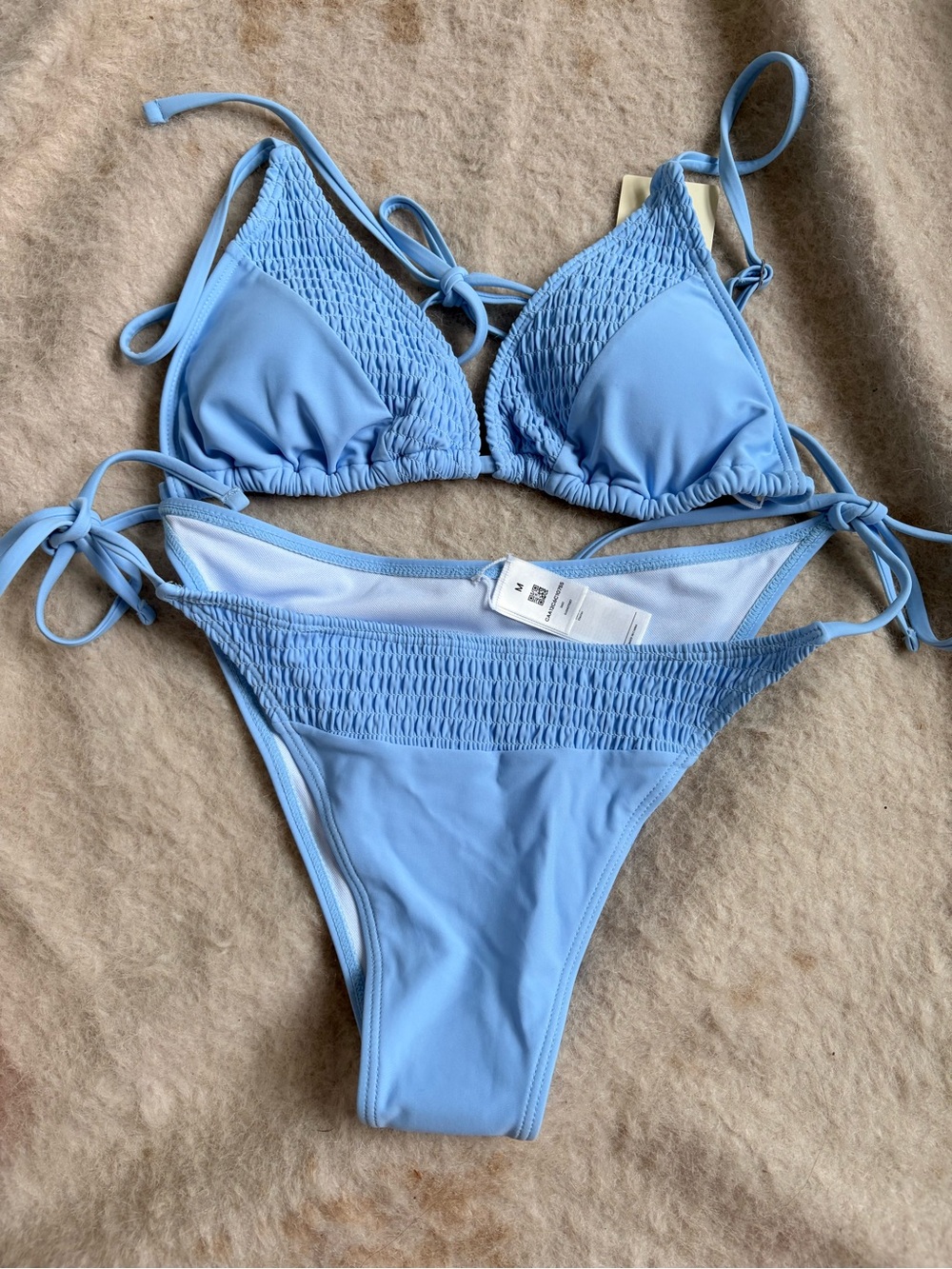 Cupshe Light Blue Smocked Triangle Bikini Set - Picture 7 of 11